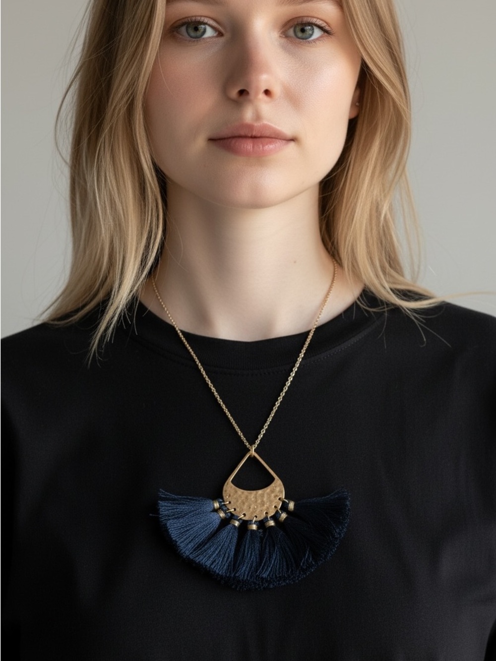 9/27 Gold-Tone Navy Tassel Fan Pendant Necklace - Brand